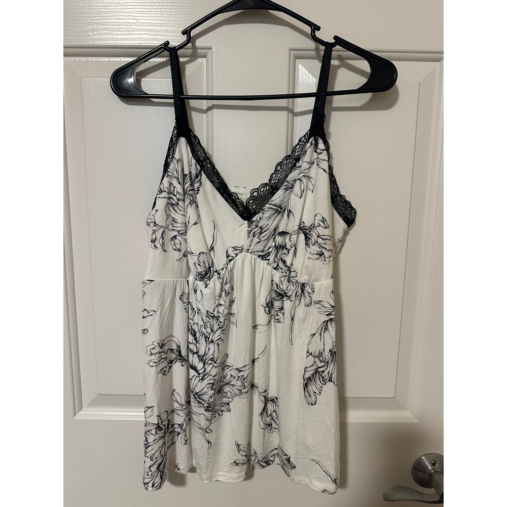 Soma Cami Womens XL White Floral Lace Trim Empire Waist Sleep Top Camisole